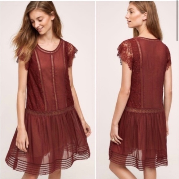 Floriet from Anthropologie VGUC Burgandy Drop Waist Dress - Picture 1 of 8